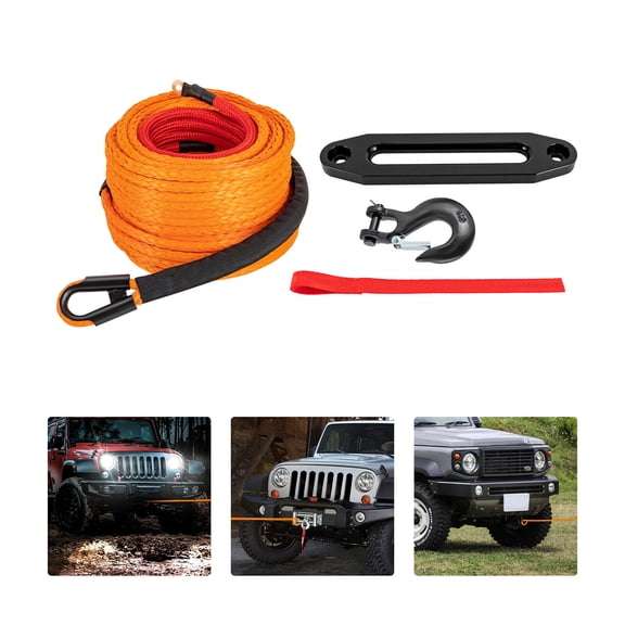 Miumaeov Synthetic Winch Rope Winch Line Cable Rope w/ Winch Hook Fairleads 3/8" *100 FT