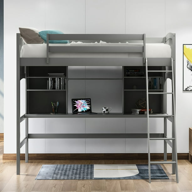 Junior Twin Loft Bed With Ladder Desk, Loft Bed With Desk And Bookcase