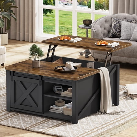 31.5" Lift Top Coffee Table with Storage, Square Coffee Table for Living Room, Farmhouse Coffee Table with Large Hidden Storage Compartment and Adjustable Shelves, Black