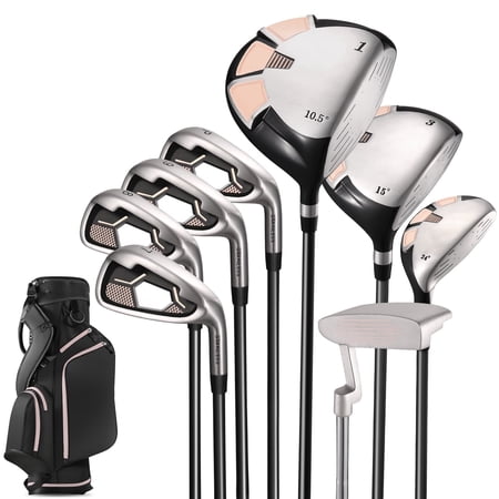 Naipo 12-Piece Women's Complete Golf Club Set with Steel Shafts, Deluxe Stand Bag, Right Hand, Pink