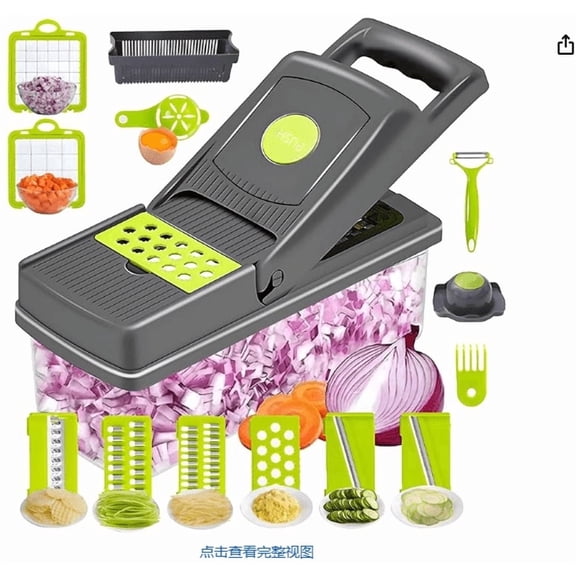 15-in-1 Vegetable Chopper with Container & Lid, Mandoline Slicer and Onion Chopper with 8 Blades, Multifunctional Food Cutter Dicer for Potato, Fruit & Veggies