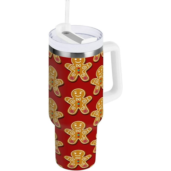 Christmas Gingerbread Man 30 oz Tumbler with Handle, Stainless Steel Vacuum Insulated Sports Water Bottle, Leak-proof Travel Coffee Mug Cup with Lid and Straw for Water, Iced Tea or Coffee
