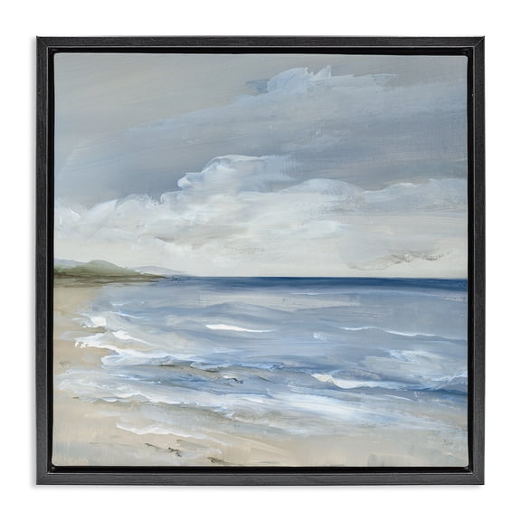 Stupell Industries Stormy Beach Landscape Landscape & Nature Painting Black Floater Framed Canvas Art Print Wall Art, 18 x 18