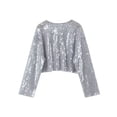 thumbnail image 3 of Round Neck Sequin Drop Shoulder Top for Women Silver Large, 3 of 4