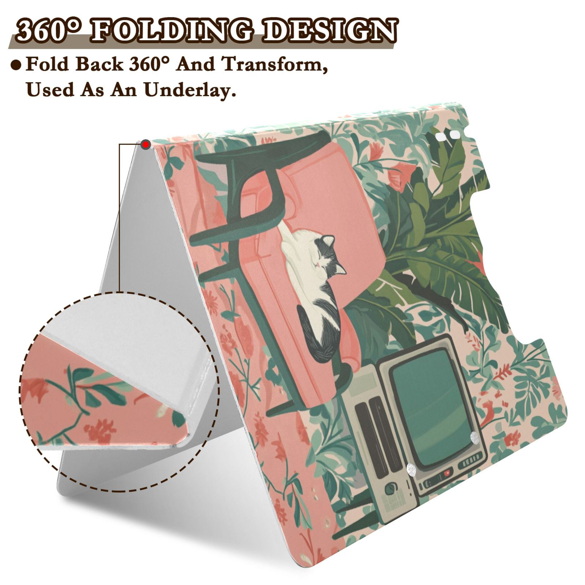 FORMRS A4 Clipboard Folder with Pen Holder Horizontal Foldable School Office Binder, Pink and White Cat