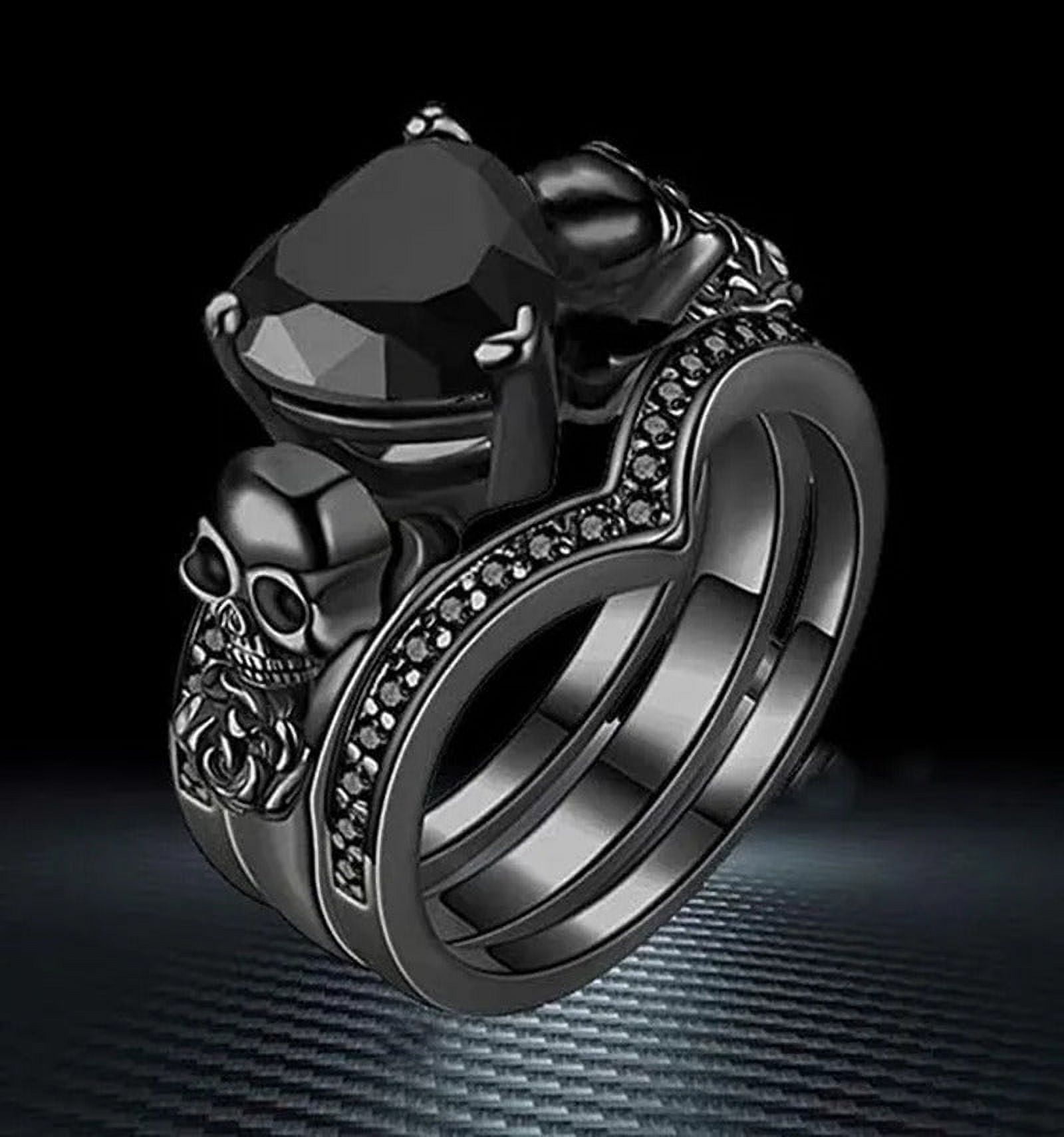 Gothic Black Rose Flower Skull Engagement Rings Set Walmart