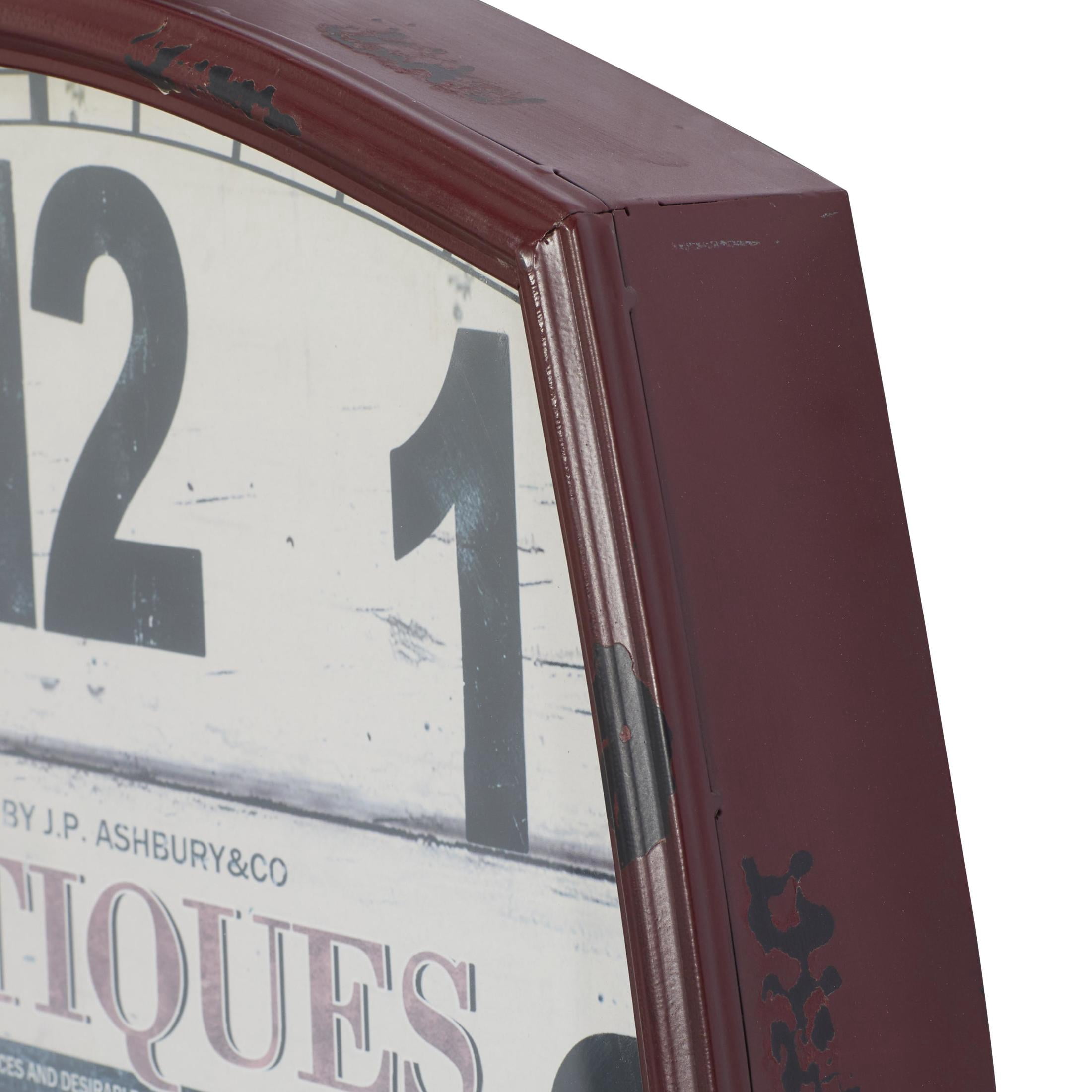 DecMode 19" x 33" Red Metal Finial Distressed Pocket Watch Inspired Wall Clock