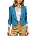 thumbnail image 2 of Business Casual Short Jacket For Women, 3/4 Sleeve Lapel Open Front Blazer With Pockets, Solid Color Cropped Suit Jacket, Professional Work Office Top Blue L, 2 of 8