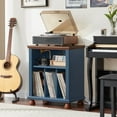 thumbnail image 6 of Record Player Stand with Charging Station Up to 200 Albums, 24" Wide Mid-Century Record Player Table with Vinyl Record Storage,Large Wood Turntable Stand Dispaly Cabinet for Living Room,Blue, 6 of 18