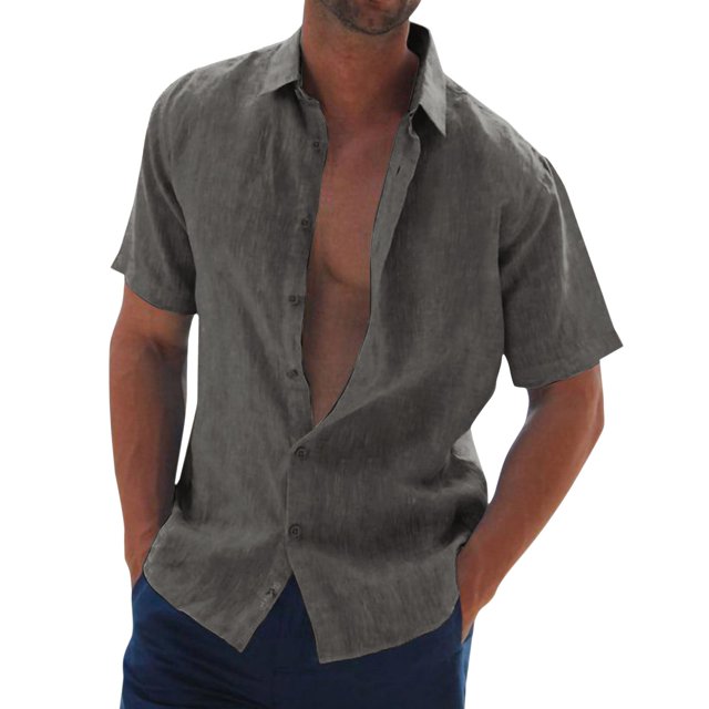 XDZJLR Mens T Shirts Casual Solid Short Sleeve Turn Down Button formal Tops