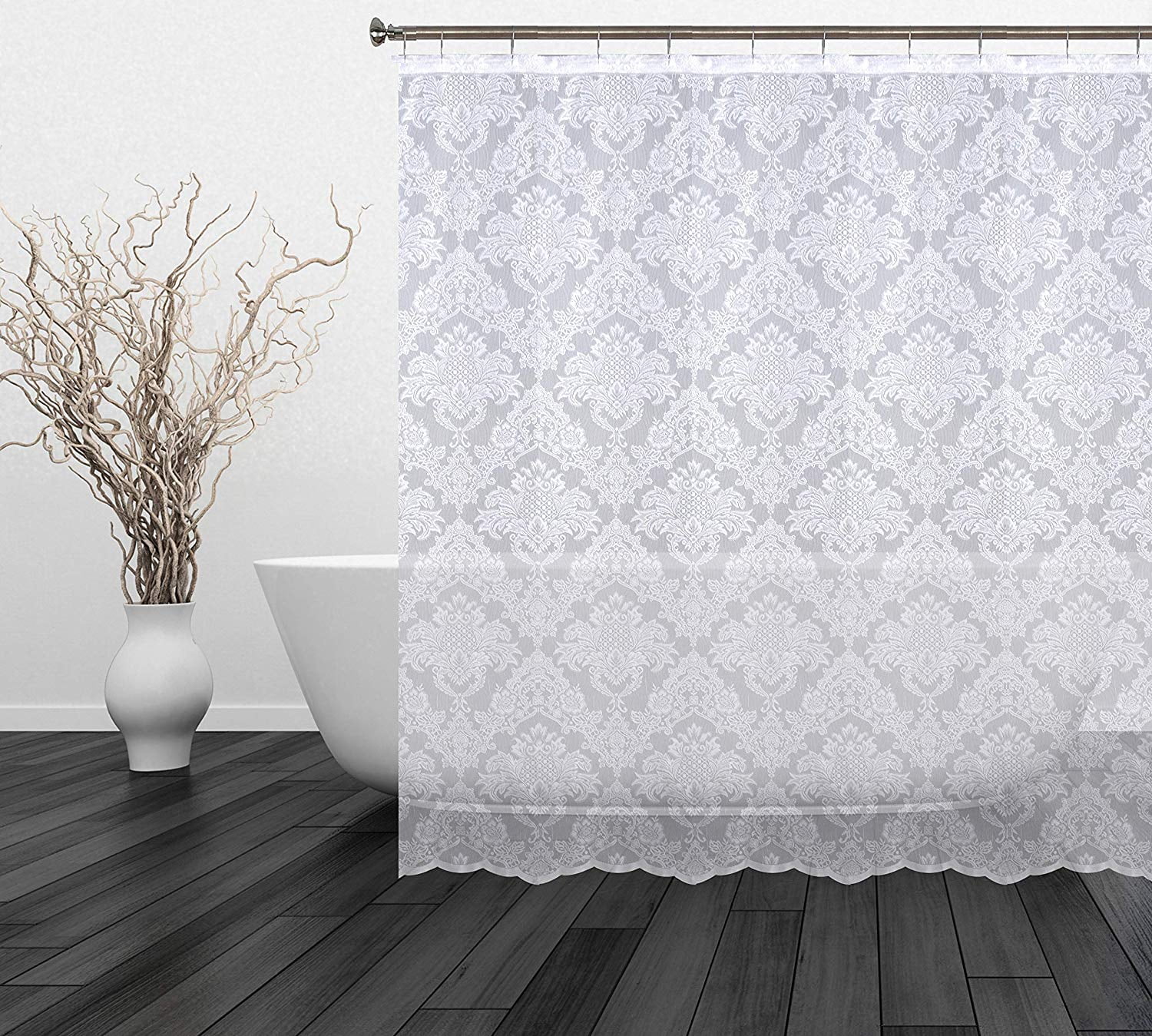 Romance Lace Damask Lace Fabric Shower Curtain, Beige