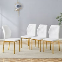 SUDICA Dining Chairs Set of 4,Modern Dining Room Chairs Set of 4,Faux Leather Dining Chairs with Gold Metal Legs,Sturdy White Kitchen Chairs Ideal for Dining Room,Kitchen,Living Room