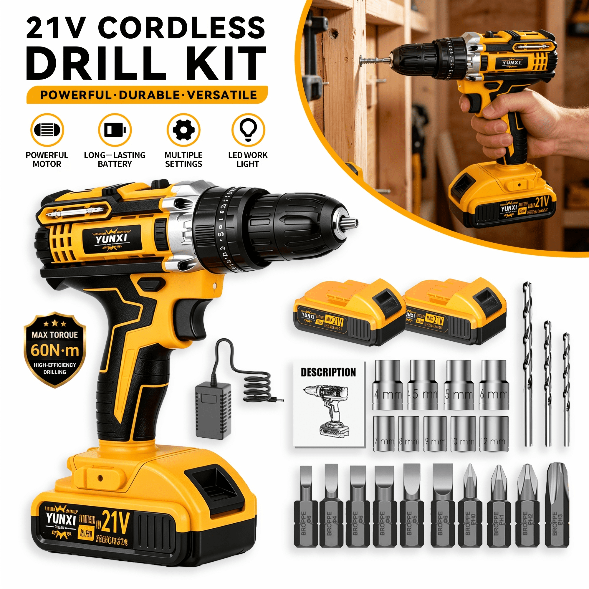 Kawasaki 840051 20-Piece Drill Kit with 19.2-Volt Ni-Cad Cordless
