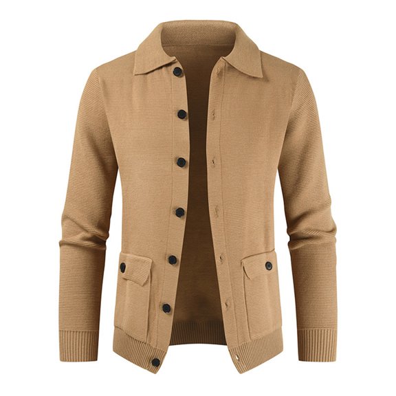 Fgnfyis Jackets for Men Cardigan Sweater Casual Knitted Jacket Outerwear for Autumn Winter Mens Winter Coats Khaki L