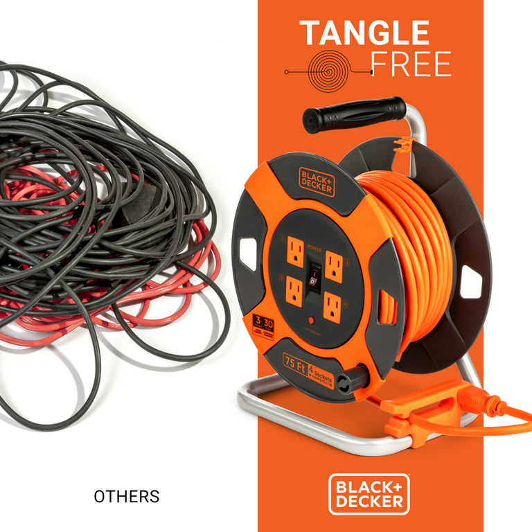 BLACK+DECKER Retractable Extension Cord, 75 ft with 4 Outlets