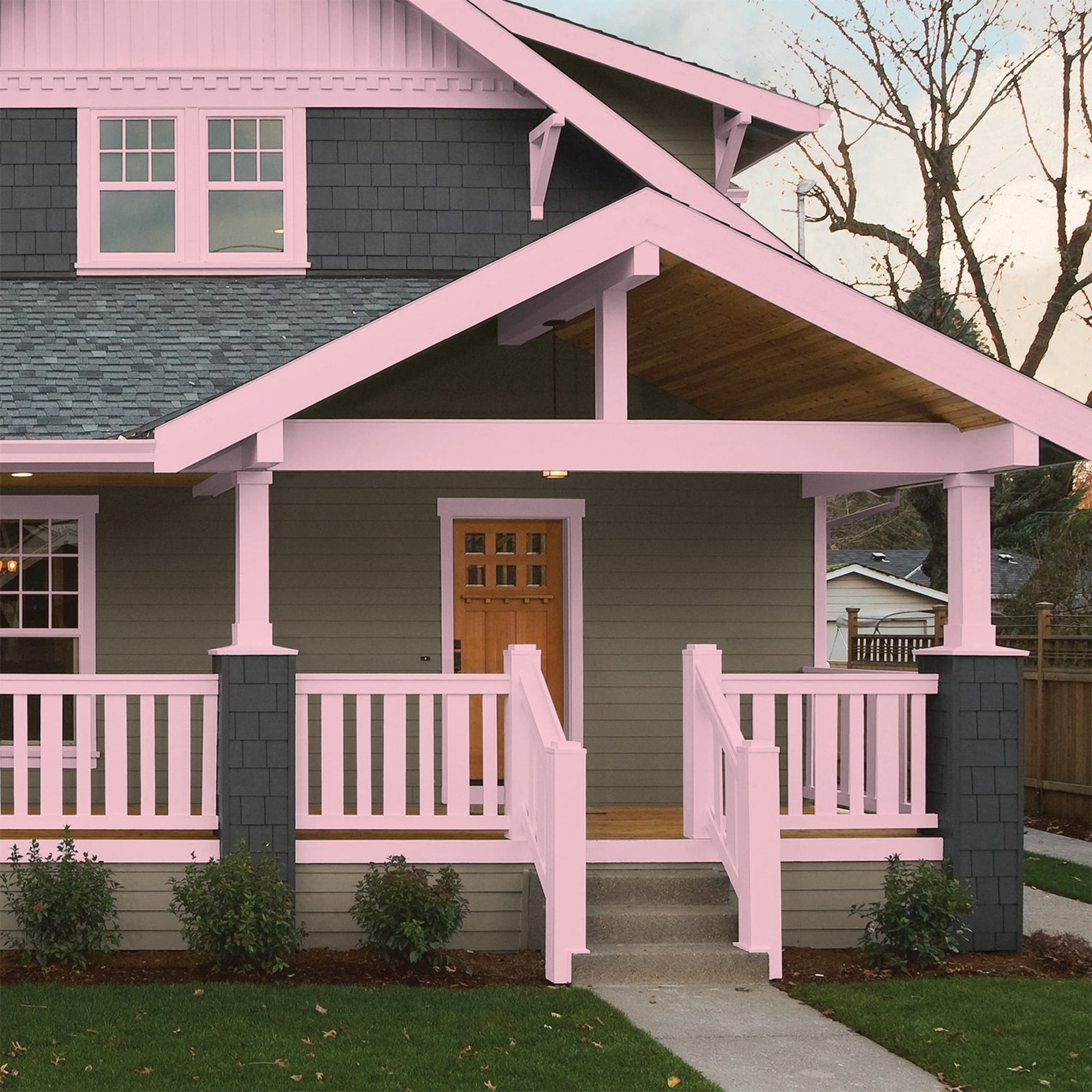 Glidden One Coat Rose Melody / Pink Semi-Gloss Exterior Paint with Primer, 1 Gallon