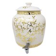 thumbnail image 4 of Premium Lead-Free Porcelain Beverage Dispenser With Matching Lid - 2.5 Gallons - With Crock Ring Protector, No-Drip Chrome Painted BPA-Free Plastic Spigot Faucet and Lid - Antique Gold Floral Pattern, 4 of 4