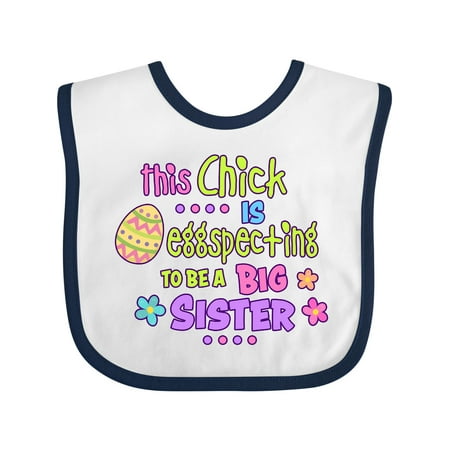 

Inktastic This Chick is Eggspecting to Be a Big Sister with Egg and Flowers Gift Baby Girl Bib