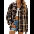 thumbnail image 2 of Camisas de Franela con Botones para Mujer, Camisas A Cuadros de Larga, Blusa Informal de Negocios. Marrón Oscuro L, 2 of 10