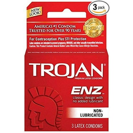 Trojan Regular - Non Lubricated Condoms, 3 Pack, FOR CONTRACEPTION PLUS STI PROTECTION By TROJAN (Best Condoms To Use For Protection)