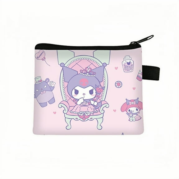 2-Pack Kuromi Kawaii Anime Mini Wallet Set - Zippered Coin Purse & Polyester Card Holder