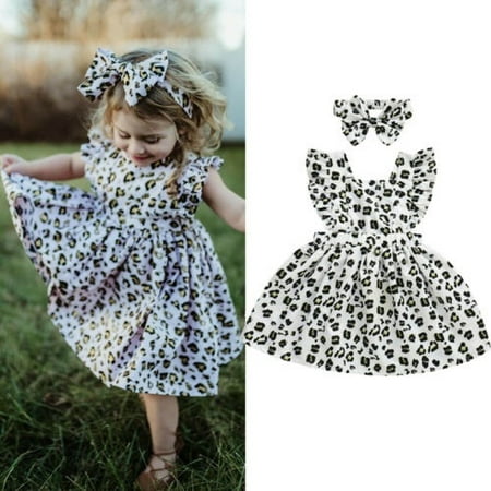 Toddler Kids Baby Girl Summer Sleeveless Ruffle Leopard Party Dress ...