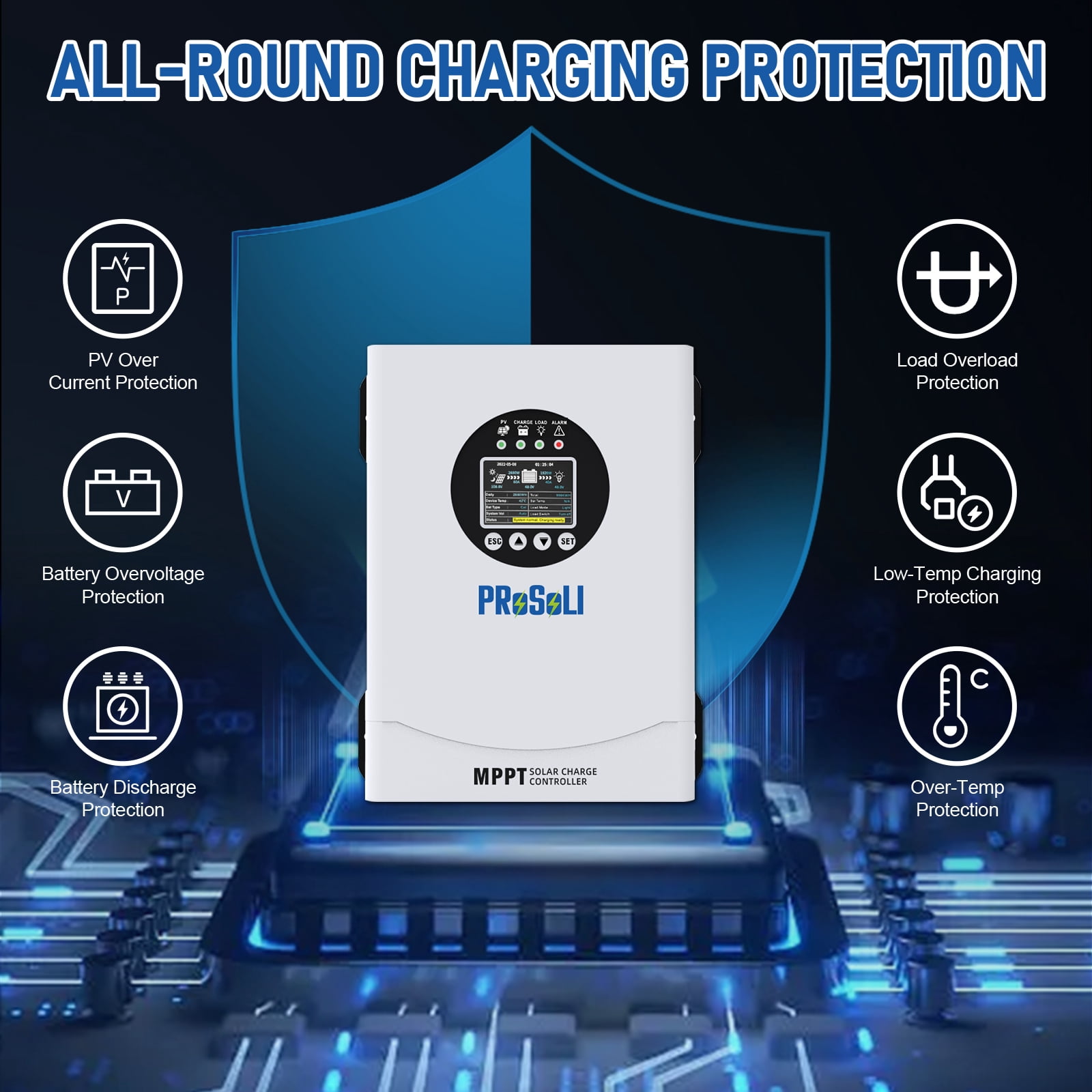 Prosoli 60A MPPT Solar Charge Controller,12V-96V Auto Regulator Max 230V PV Input for LiFePO4 Agm Gel Batteries off-Grid Solar