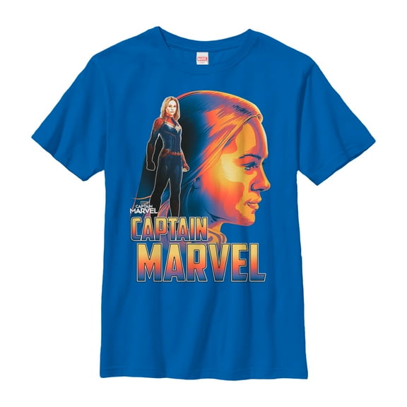 Boy's Marvel Captain Marvel Artistic Profile  Graphic Tee Royal Blue Medium