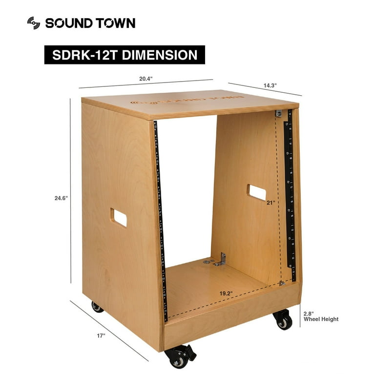 Sound Town DIY Slanted 12U Studio Rack, Plywood, Golden Oak