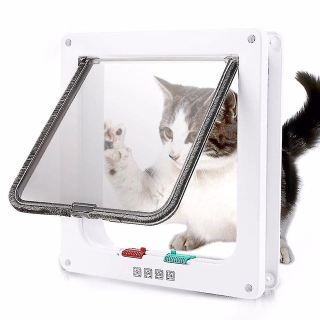 Puerta con solapa para perros y gatos con cerradura de seguridad de 4 vías, puerta con solapa para perros, gatos, gatitos, puerta pequeña de plástico Abs para mascotas, puertas con solapa para pe