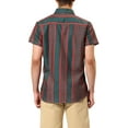 thumbnail image 3 of INSPIRE CHIC Men's Shirt Vertical Striped Button Down Point Collar Short Sleeve  Shirt L Green Red, 3 of 6