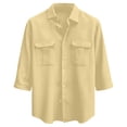 thumbnail image 4 of DAFPZW Mens Casual Waffleknit Shirt 3/4 Sleeve Button Down Collared Summer Shirts Loose Fit Hawaiian Beach Shirts with Pockets, 4 of 5