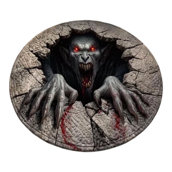 Halloween Theme 3D Visual Optical Floor Mat, Burst‑Out Cracked Stone Design Non- Washable Illusion Round Rugs,for Home,Party,Trick or Treat Entry Decor