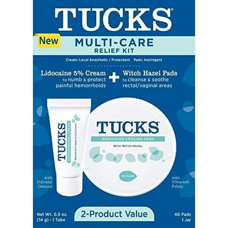 6 Pack Tucks Multi-Care Relief Kit Lidocain 5% Cream and Witch Hazel Pads