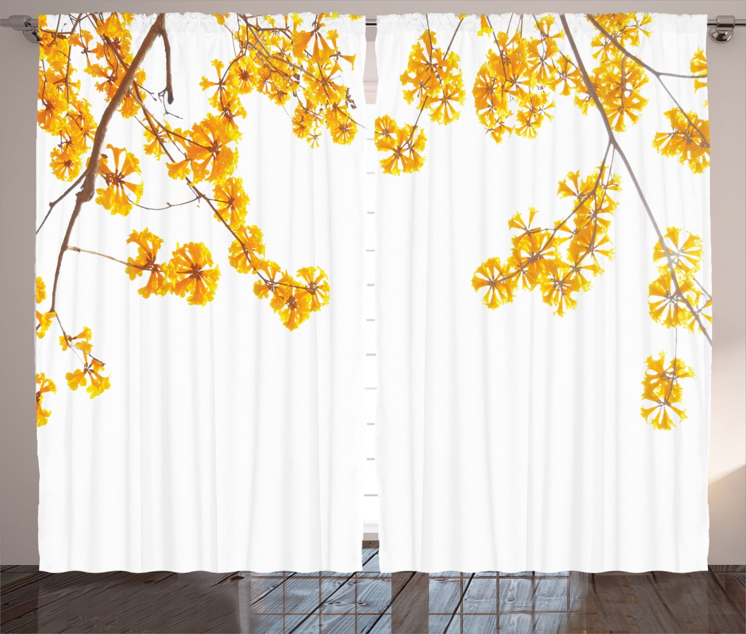 Fall Decor Curtains 2 Panels Set Flower Tree Branches Bloom