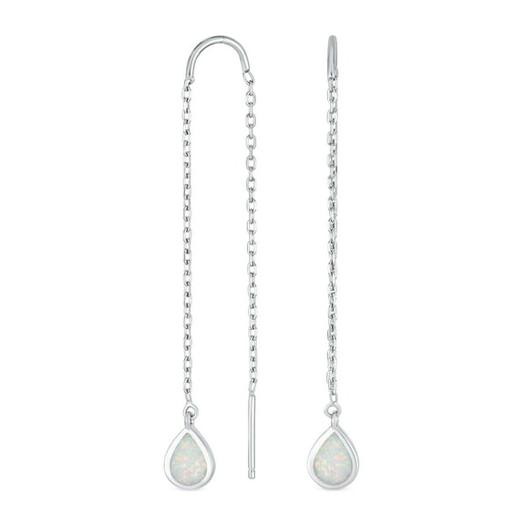 Bling Jewelry Womens Pear Shaped Dangle Gemstone Earrings with Opal Inlay on Sterling Silver Chain