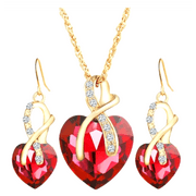 Necklace Earring Heart Set Red Rhinestone Anti-Tarnish Gold Tone Jewelry Set,J-42-R