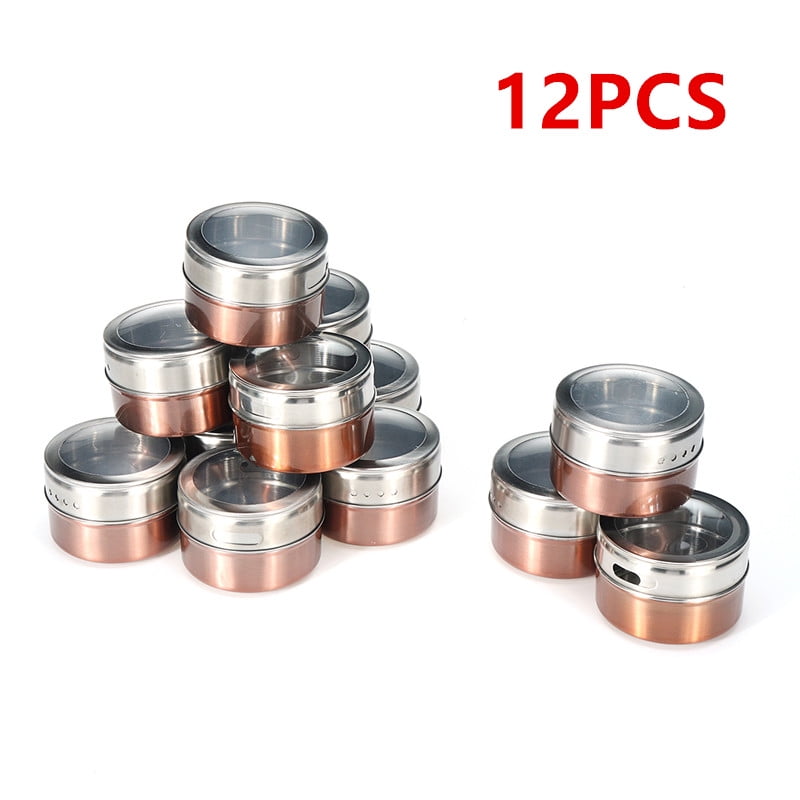 12pcs Magnetic Spice Jar Stainless Steel Sauce Container Box Spice Storage Tins 