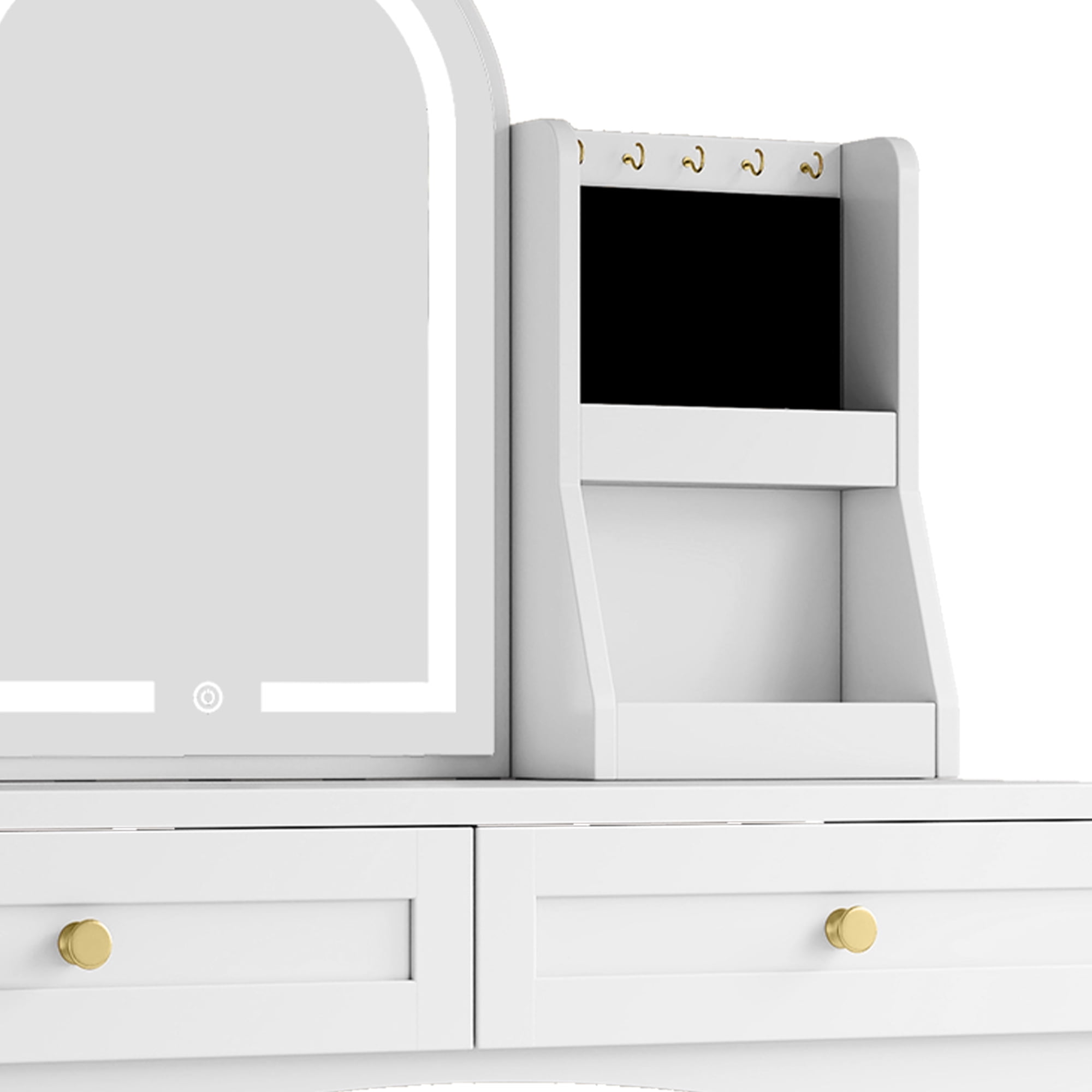 Uforic Makeup Vanity Desk with LED Mirror & Light, 2 Drawers, Jewelry Shelves, White