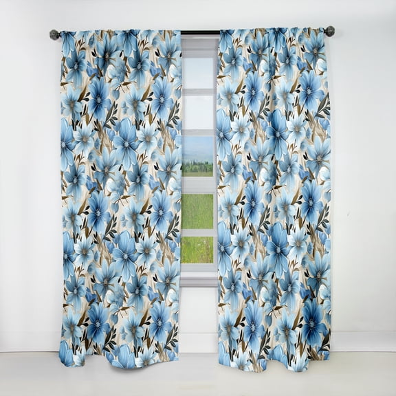 Designart "Serene Blue Seashore Harmony I" Floral Blackout Curtain Single Panel