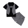 thumbnail image 1 of Économies d'Été! HVOBTTY Ensemble Décontracté 2 Pcs à Manches Courtes pour Garçons, Haut Habillé Mince à Manches Courtes avec Col à Revers Faux 2 Pcs avec Nœud + Ensemble de Shorts Élastiques Uni Ensemble de Robe Élégant Noir, 5 Ans, 1 of 2