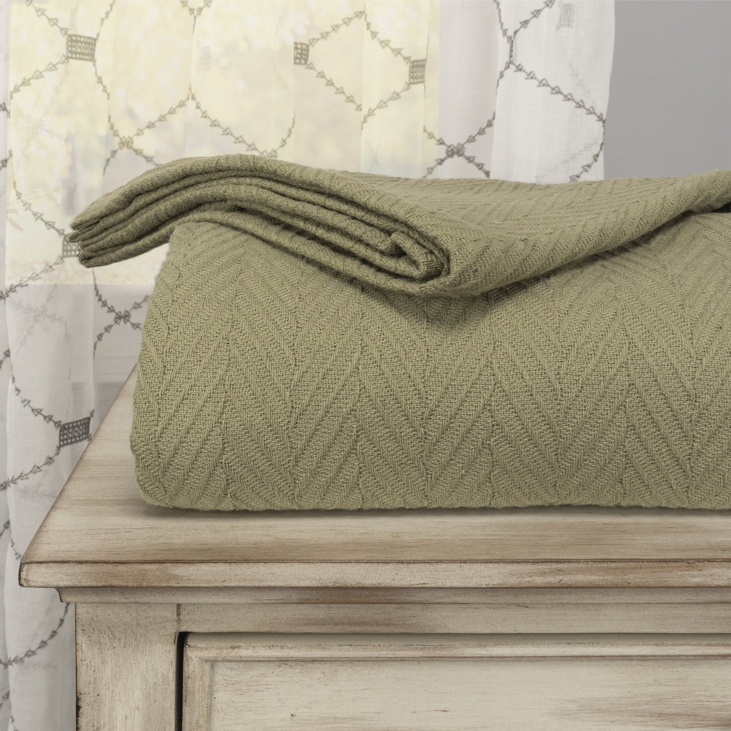 Metro AllSeason 100 Cotton Thermal Woven Blanket Sage / King
