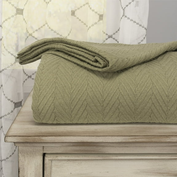 Metro All-Season 100% Cotton Thermal Woven Blanket Sage / Full/Queen