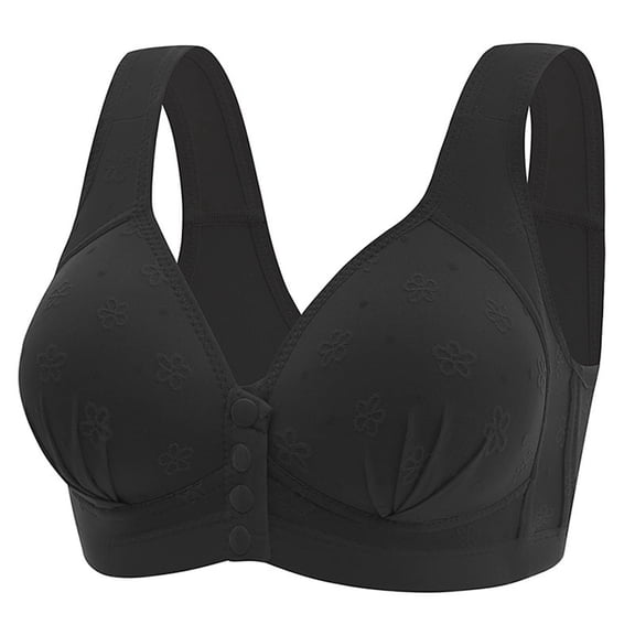 Gamivast Front Closure Bras for Older Women Comfortable Breathable Soft No Underwire Wirefree Bras Supportive Full Coverage Back Smoothing Everyday Bra Black XXXL