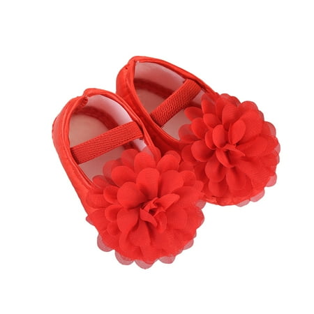 

1 Pair of Baby Girls Shoes Lace Shoes Crib Shoes Sole Non-slip Floor Shoes for Newborn Infant Toddler Size 11 Red