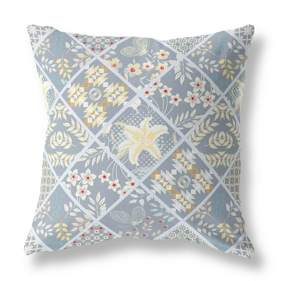 26â€ Gray Yellow Patch Indoor Outdoor Throw Pillow