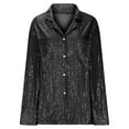 thumbnail image 5 of HongQid Womens Sequins Long Sleeve Collared Shirt Button Down Open Front Shirt Loose Blouses Shirts Tops, 5 of 6