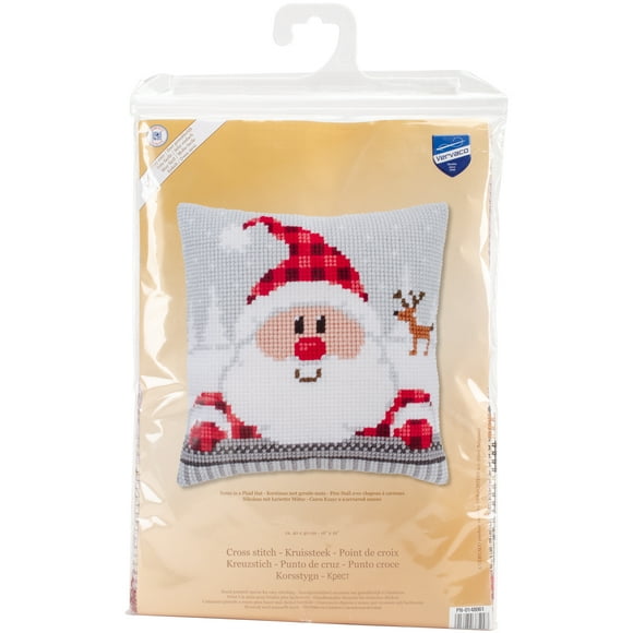 Vervaco Needlepoint Coussin Top Kit 16"X16"-Santa dans un Chapeau à Carreaux