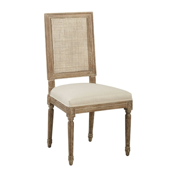 Linen and Cane Oak Dining Chair, Neutral (Set of 2)