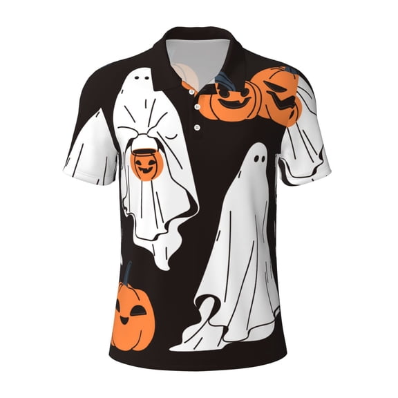 Kuqiui Mens Golf Polo Shirt Dry Fit Performance Sport Short Sleeve Golf Polo Shirts for Men-Halloween Ghosts And Pumpkins